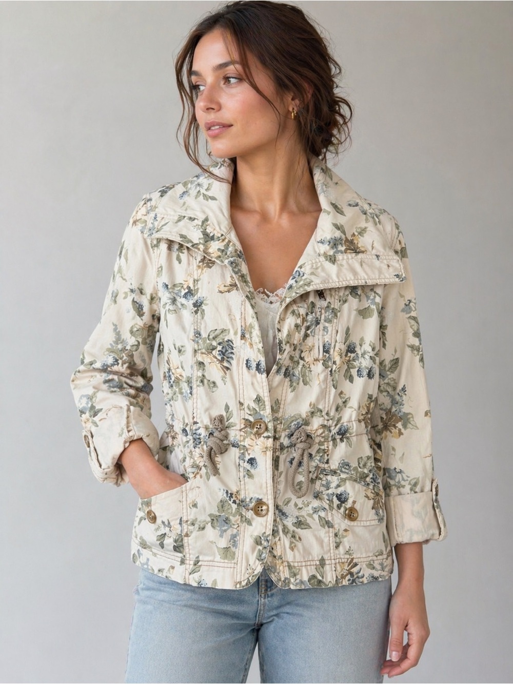 Vintage Anthropologie Daughters of the Liberation Floral Utility Jacket Size 4